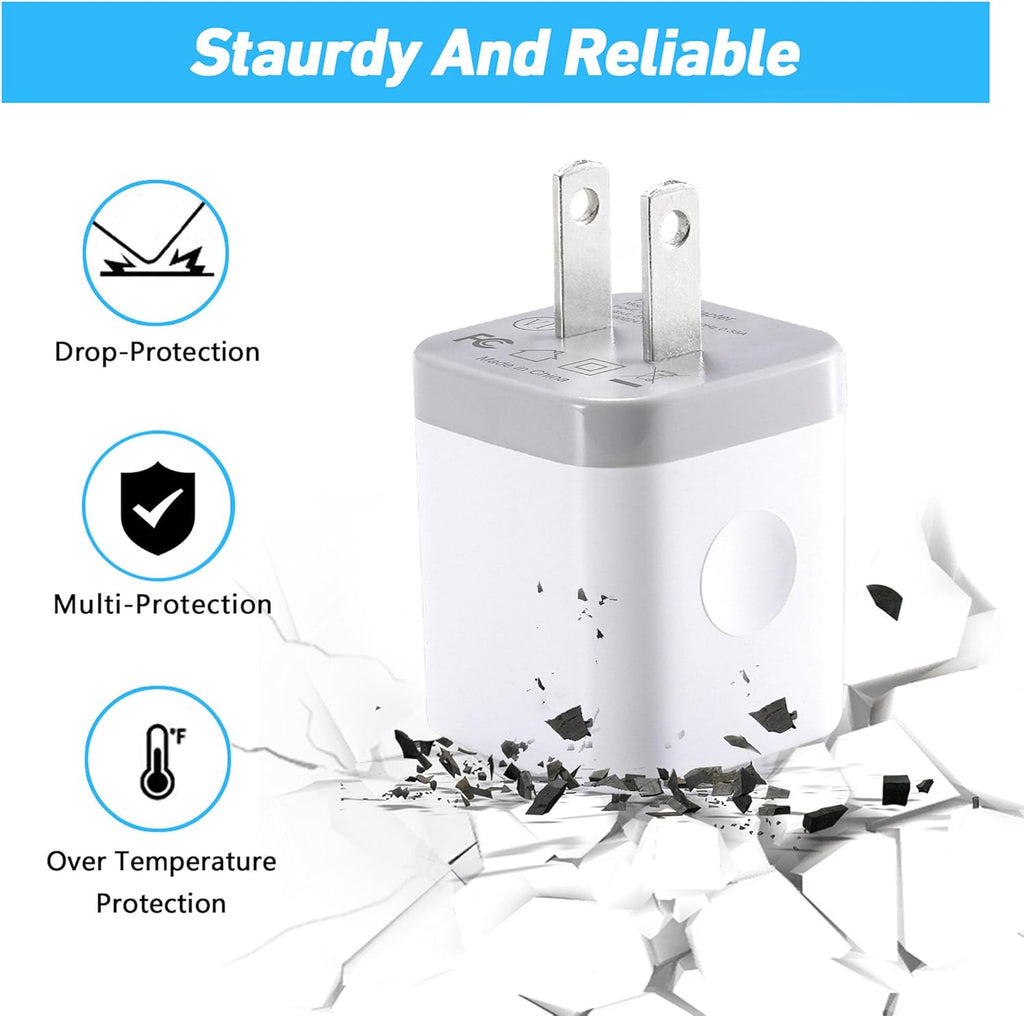 USB Wall Charger, 4-Pack 2.1A Dual Port USB Cube Power Adapter Charger Plug Charging Blocks Brick for Iphone 16E/16/15/14/13/12/11/Xs/X/8/7/6 Plus, Watch Series/Ultra, Galaxy, Moto, Android