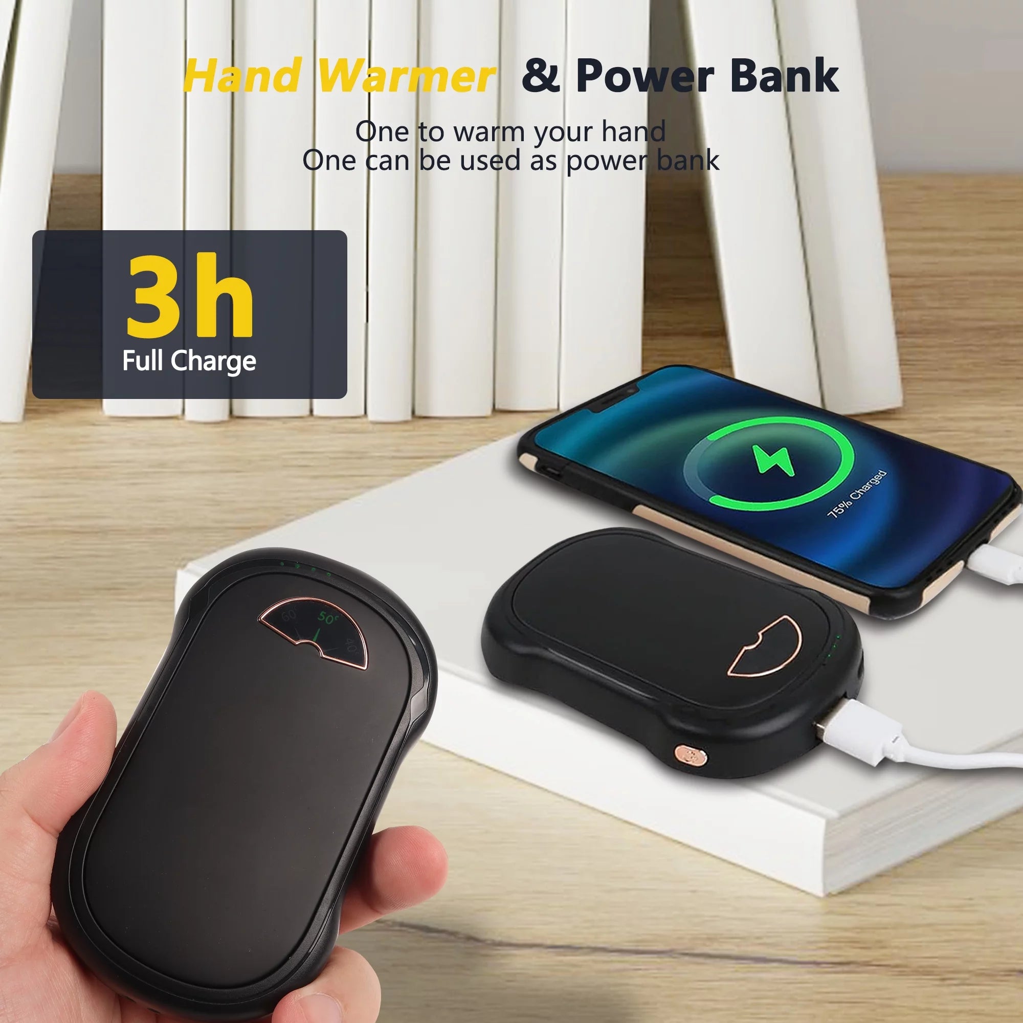 Calentadores De Manos Recargables Paquete De 2,  10000 Mah Calentadores De Manos Calientes, Calentador De Manos Eléctrico Recargable Por USB Portátil, Calentador De Manos Reutilizable Para Acampar, Pescar, Esquiar, Hacer Senderismo