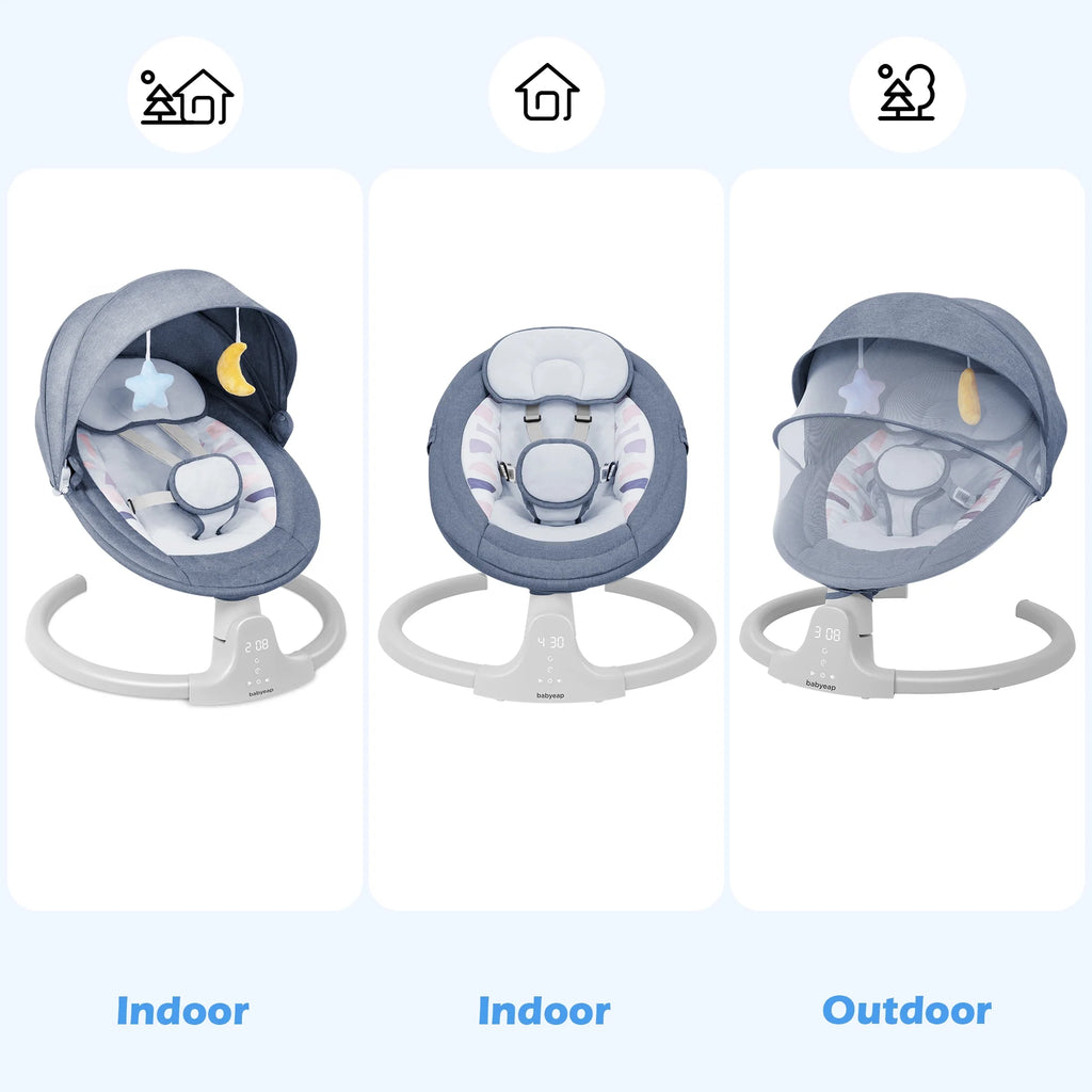 Baby Swing Para Bebés - Control Remoto Por APP Bluetooth, 5 Configuraciones De Velocidad, 10 Nanas, Enchufe USB (Azul)