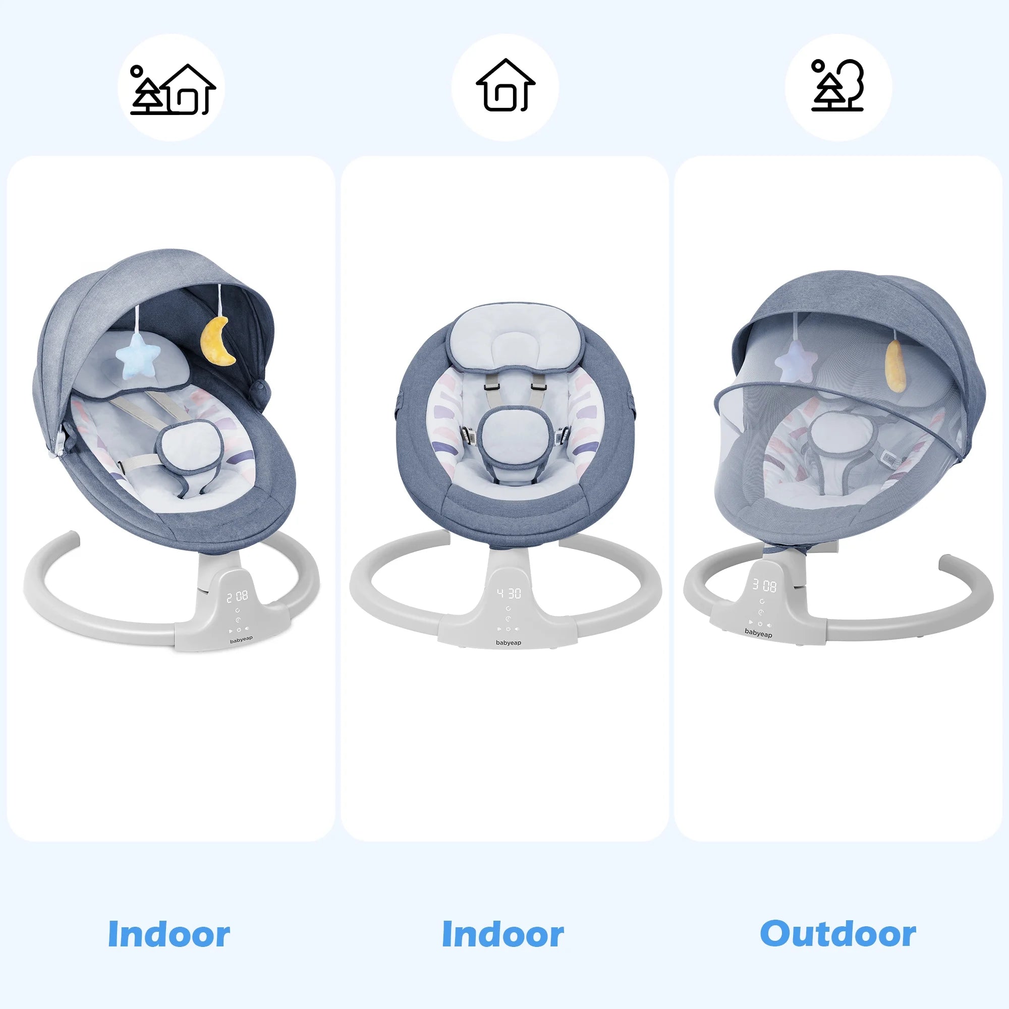 Baby Swing Para Bebés - Control Remoto Por APP Bluetooth, 5 Configuraciones De Velocidad, 10 Nanas, Enchufe USB (Azul)