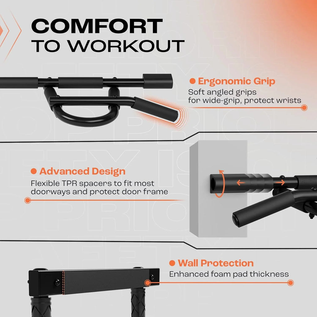 Barra De Dominadas Resistente Para Puerta, Construcción De Barra Principal Sólida De 1 Pieza, Barra De Dominadas Multiagarre Para Entrenamiento De Gimnasio En Casa, Sin Tornillos Marco De Puerta Portátil Barra De Dominadas Horizontal