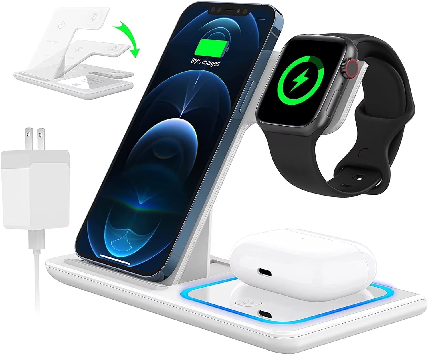 Estación De Carga Inalámbrica, Estación De Carga 3 En 1 De 18W, Base De Carga Rápida Para Iwatch Series 11/10/9/8/7/6/SE/5/4/3, Compatible Con Iphone 17/16 15 14 13 12 11 Pro Max/Samsung/ Airpod