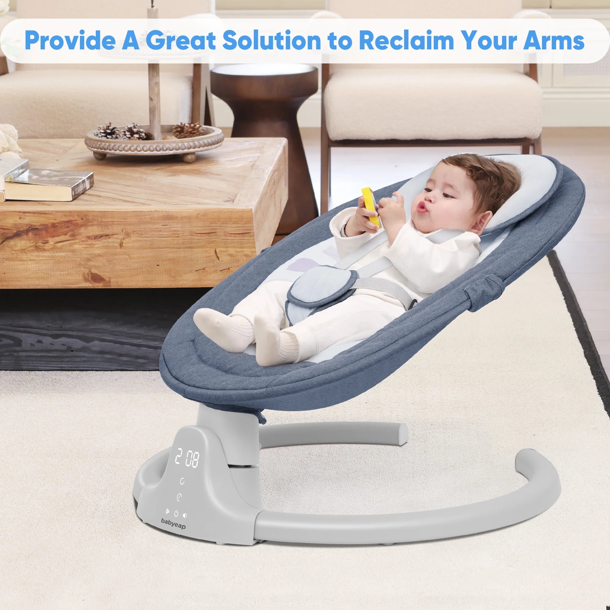 Baby Swing Para Bebés - Control Remoto Por APP Bluetooth, 5 Configuraciones De Velocidad, 10 Nanas, Enchufe USB (Azul)