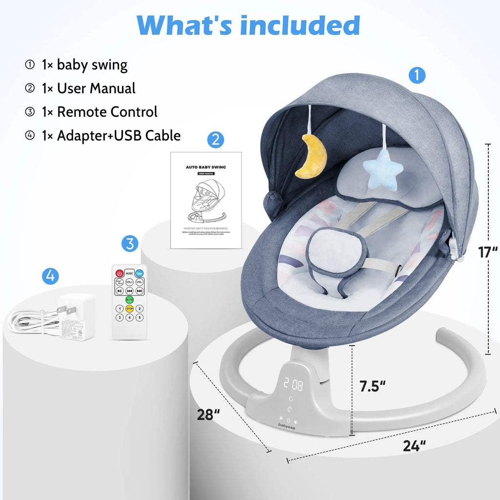 Baby Swing Para Bebés - Control Remoto Por APP Bluetooth, 5 Configuraciones De Velocidad, 10 Nanas, Enchufe USB (Azul)