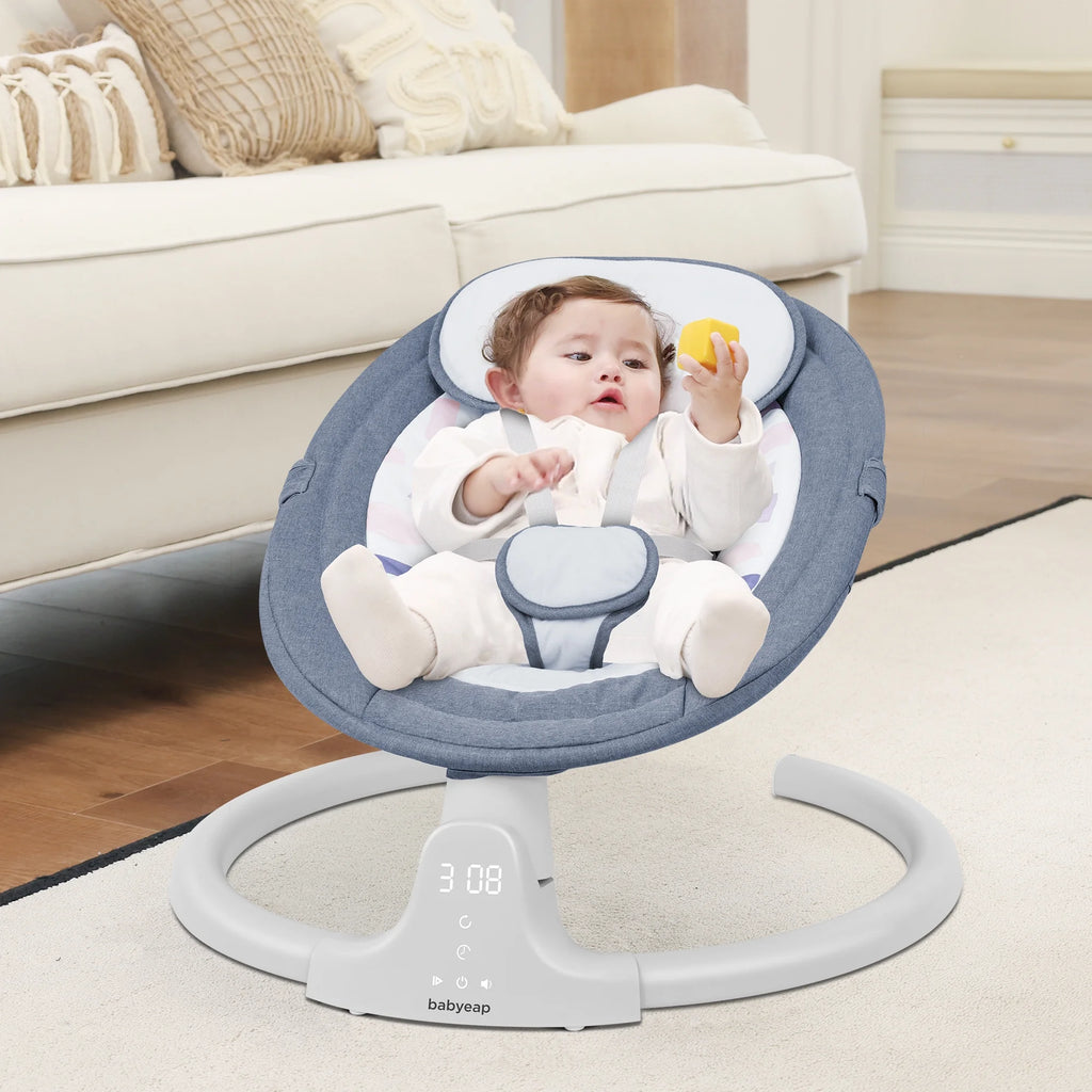 Baby Swing Para Bebés - Control Remoto Por APP Bluetooth, 5 Configuraciones De Velocidad, 10 Nanas, Enchufe USB (Azul)