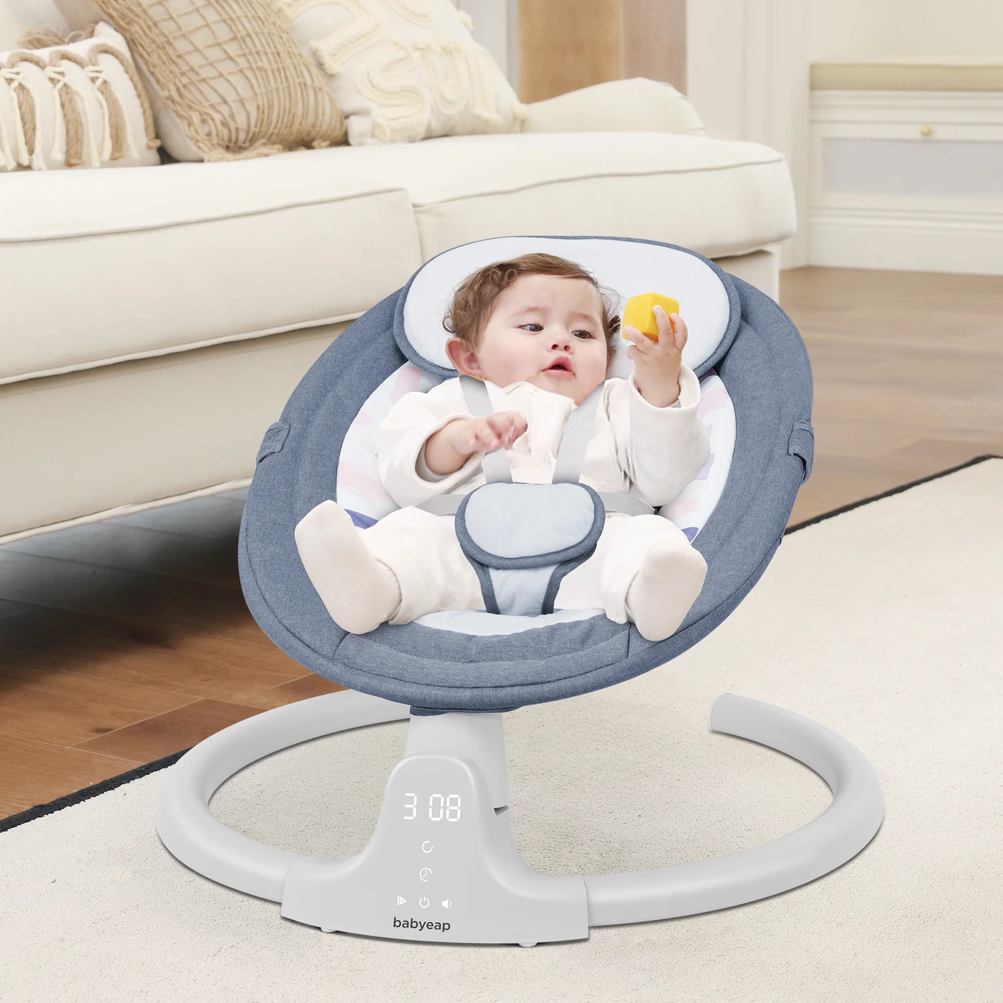 Baby Swing Para Bebés - Control Remoto Por APP Bluetooth, 5 Configuraciones De Velocidad, 10 Nanas, Enchufe USB (Azul)