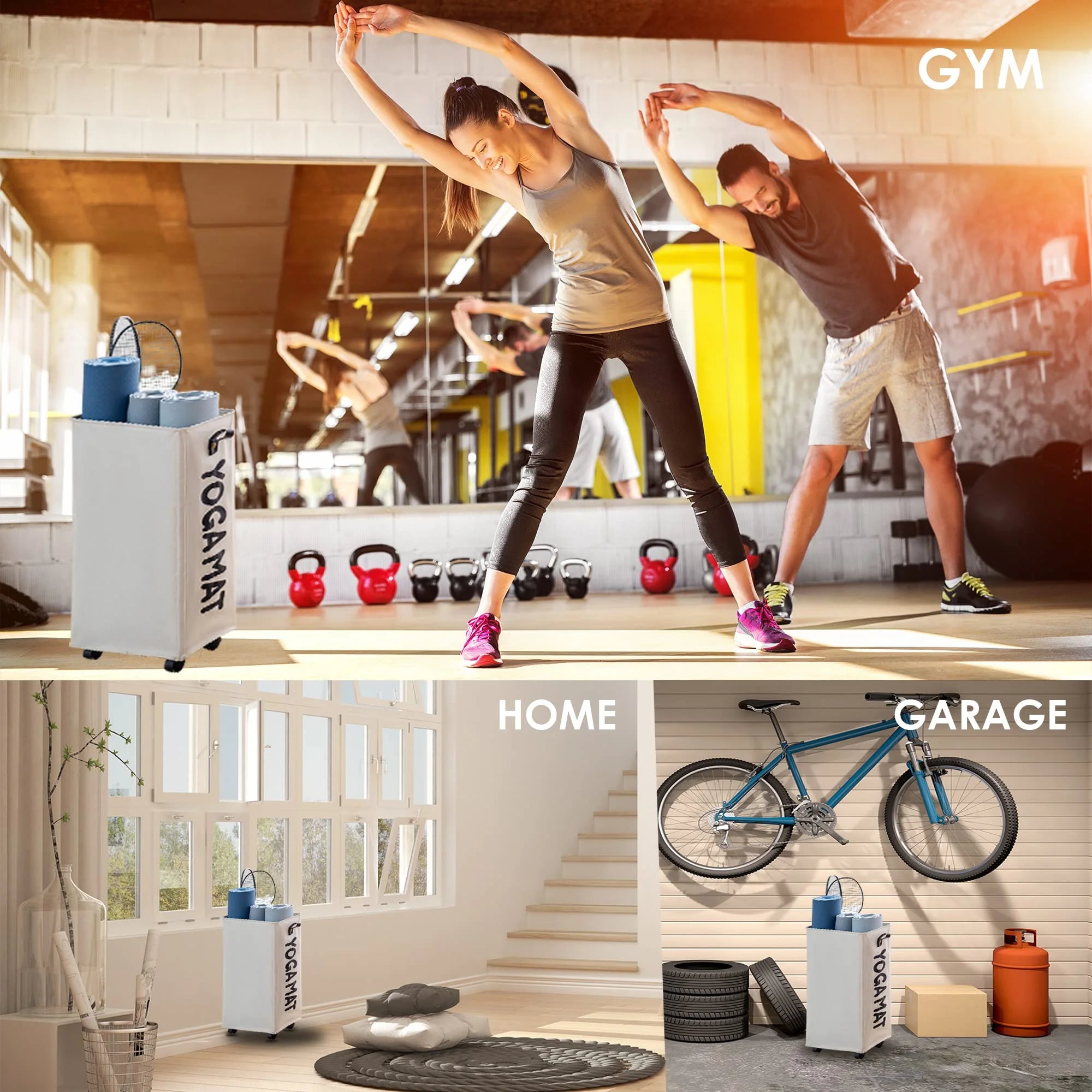 Estante De Almacenamiento Para Tapetes De Yoga, Soporte Grande Para Tapetes De Yoga De 22'', Accesorios Para Almacenamiento De Equipo De Gimnasio En Casa, Organización De Equipo De Entrenamiento Con Ruedas, Blanco