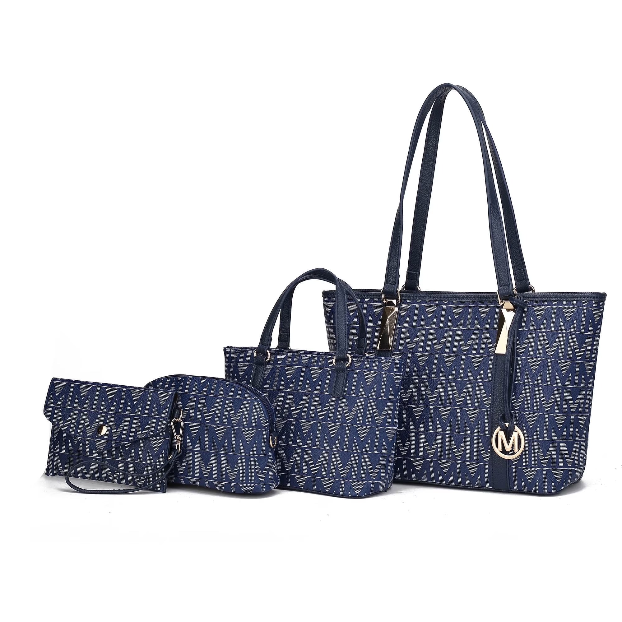 by Mia K. Marimar Women'S Tote Bag with Pouch and Wristlet, Signature 4 Piece Set - Tan