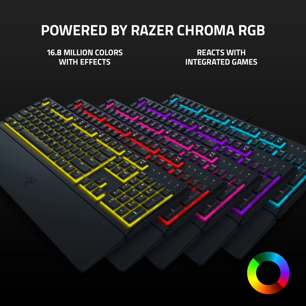 Ornata V3 X Teclado Para Juegos De Membrana Con Cable De Tamaño Completo Para PC, Chroma RGB, Reposamuñecas, Negro