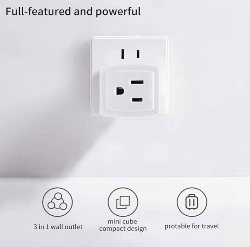 Adapter Outlet Extender, 2-Prong to 3-Prong Mini Wall Plug, Multi Outlet Splitter with 3 Outlets