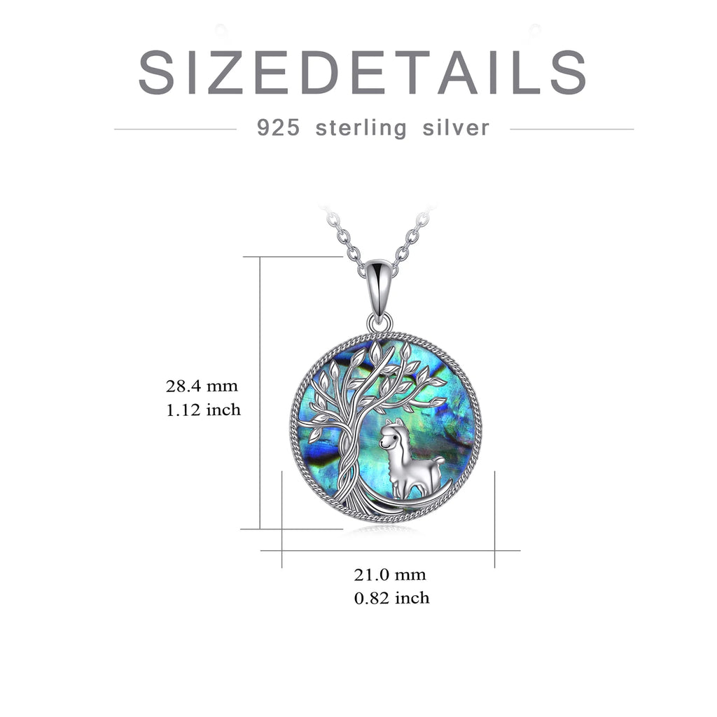 Tree of Life Alpaca Necklace Sterling Silver with Abalone Shell Animal Alpaca Pendant Jewelry Birthday Anniversary Mothers Valentines Day Gifts for Women