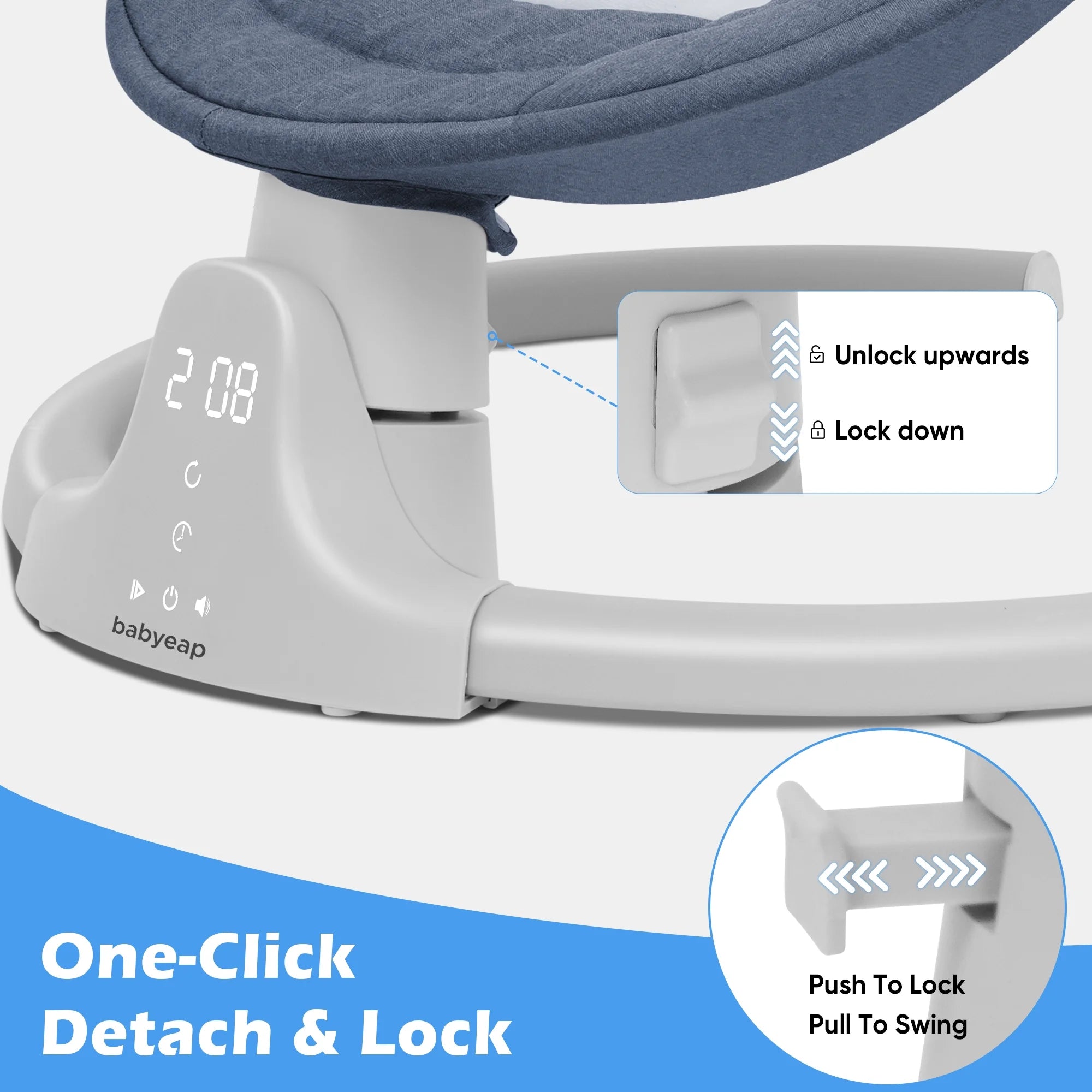 Baby Swing Para Bebés - Control Remoto Por APP Bluetooth, 5 Configuraciones De Velocidad, 10 Nanas, Enchufe USB (Azul)