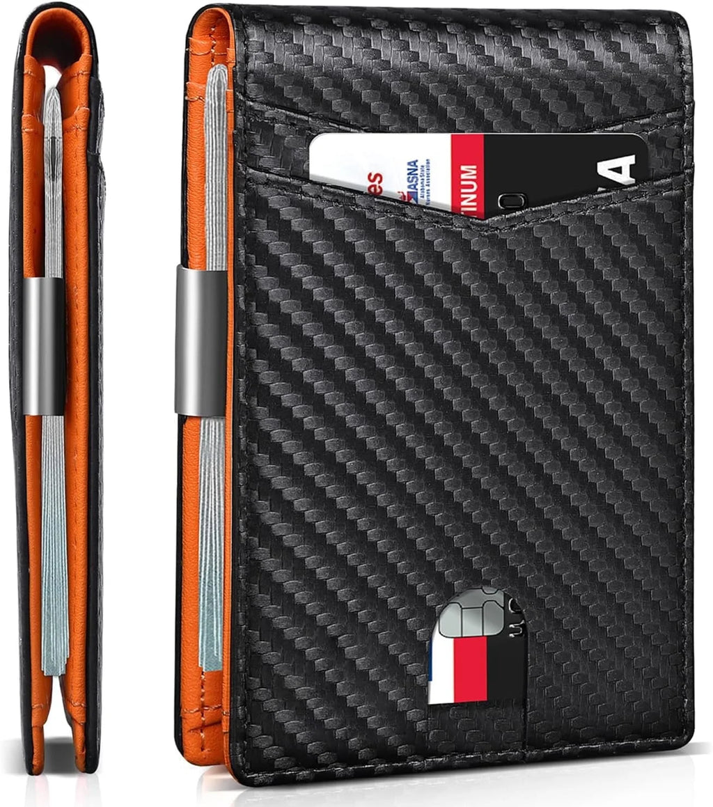 Aursear Cartera Para Hombre Delgada, Cuero Genuino Minimalist Cartera Para Hombre Con Bloqueo RFID, Tarjetero Con Clip Para Dinero, Mejor Regalo