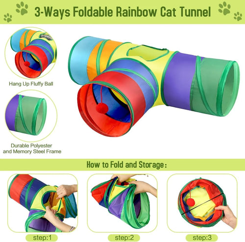 32 Pzas De Juguetes Para Gatos, Variedad Interactiva De Juguetes De Catnip Con Túnel Arcoíris Plegable, Juguete De Plumas Y Bolas Arrugadas Para Gatos, Gatitos, Cachorros