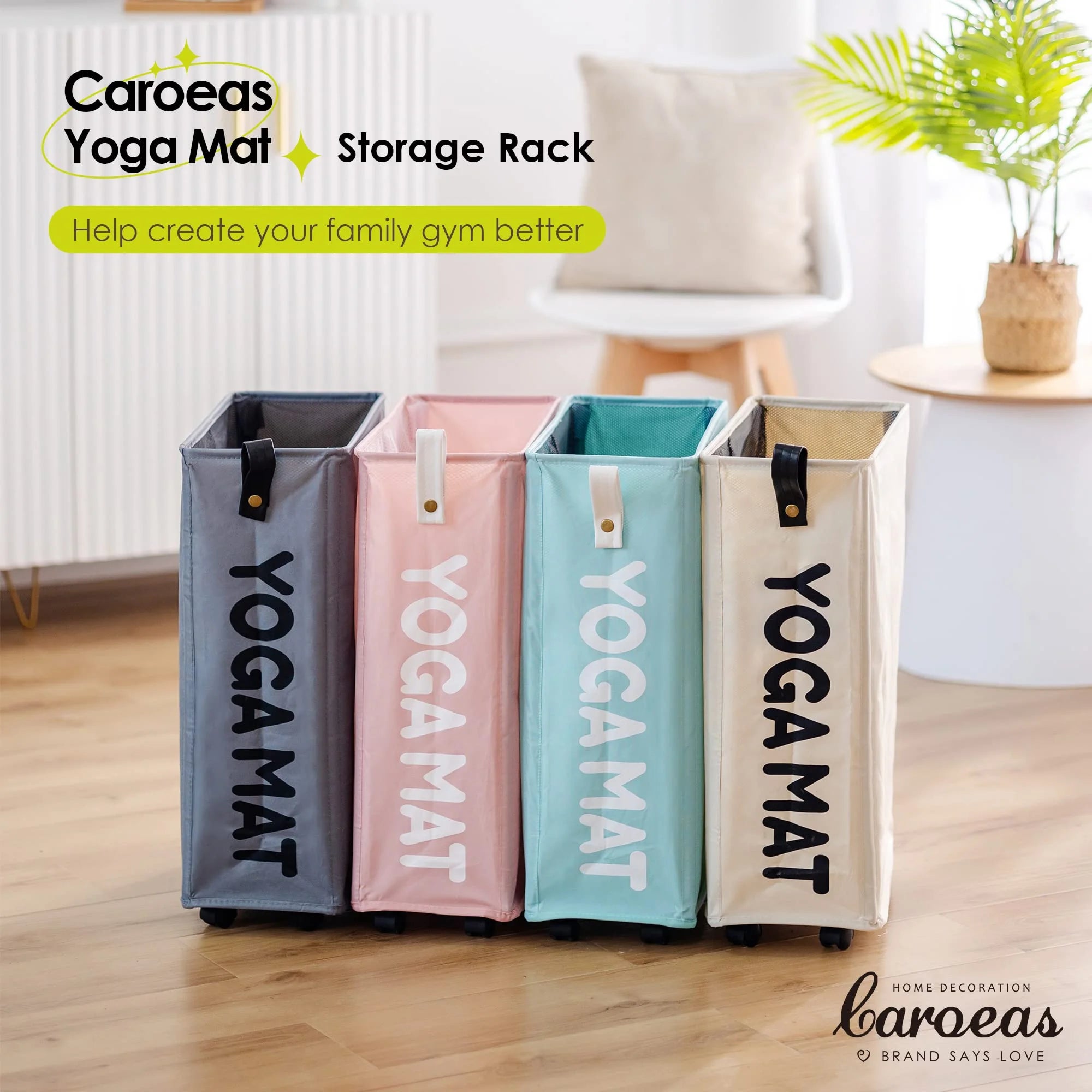 Estante De Almacenamiento Para Tapetes De Yoga, Soporte Grande Para Tapetes De Yoga De 22'', Accesorios Para Almacenamiento De Equipo De Gimnasio En Casa, Organización De Equipo De Entrenamiento Con Ruedas, Blanco