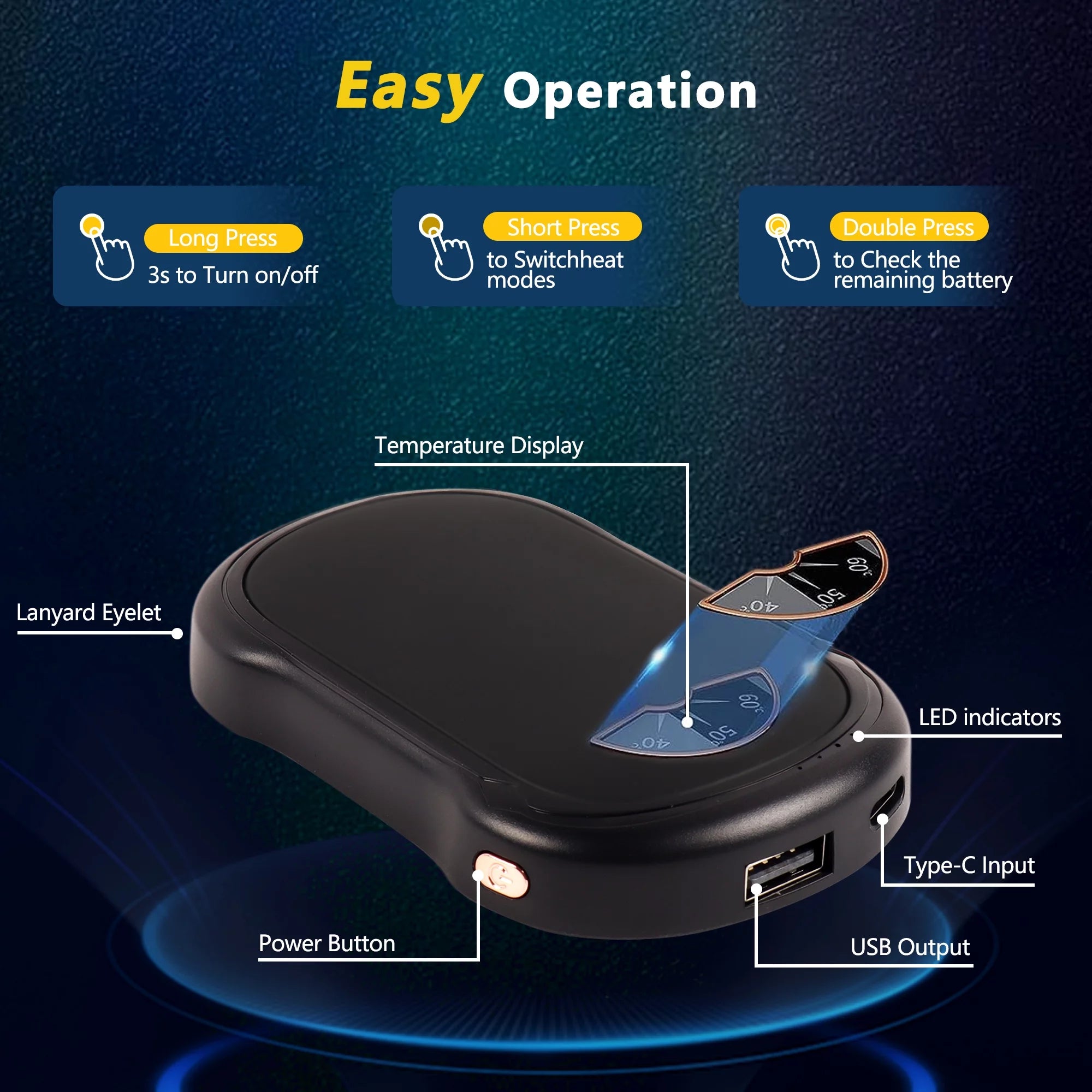 Calentadores De Manos Recargables Paquete De 2,  10000 Mah Calentadores De Manos Calientes, Calentador De Manos Eléctrico Recargable Por USB Portátil, Calentador De Manos Reutilizable Para Acampar, Pescar, Esquiar, Hacer Senderismo