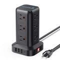 Torre De Regleta Con 12 Tomacorrientes Y 4 Puertos USB, Protector Contra Sobretensiones, Estación De Carga Eléctrica, Cable De 6.5 Ft, Negro