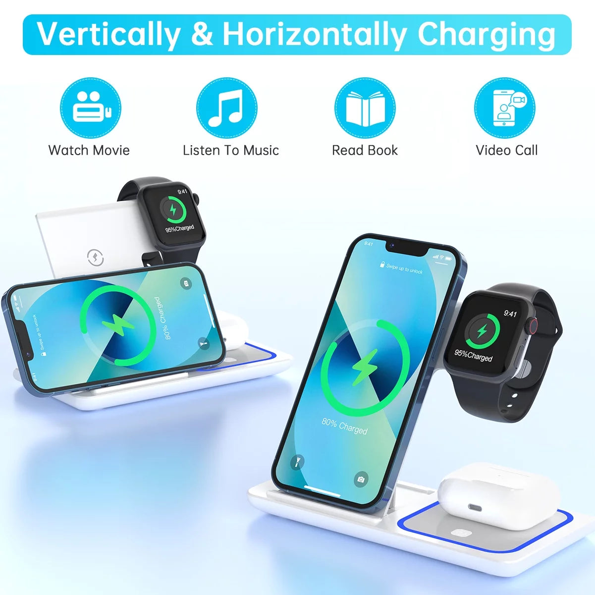 Estación De Carga Inalámbrica, Estación De Carga 3 En 1 De 18W, Base De Carga Rápida Para Iwatch Series 11/10/9/8/7/6/SE/5/4/3, Compatible Con Iphone 17/16 15 14 13 12 11 Pro Max/Samsung/ Airpod